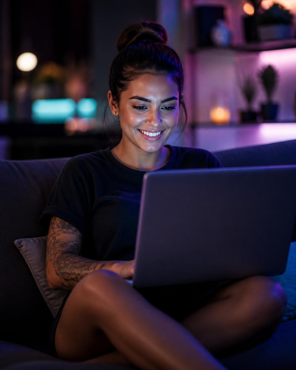 Cliente navegando com internet fibra ótica de alta velocidade em casa